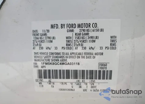 2021 Ford Explorer St from USA, damaged, VIN 1FM5K8GC4MGA03118